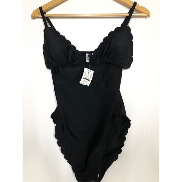 J. Crew Factory Scalloped One Piece Swimsuit in Black NWT Size Small - Picture 4 of 10